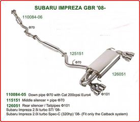 ΣΕΤ ΕΞΑΤΜΙΣΕΩΣ  SUBARU  IMPREZA GBR  08-