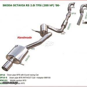 Ολοκληρωμένο σύστημα εξάτμισης για SKODA OCTAVIA RS 2.0 TFSi με καταλύτη 200 cpsi