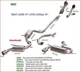 Ολοκληρωμένο σύστημα εξάτμισης με μεσαίο καζάνι και καταλύτη racing για SEAT LEON 1P 1.4 TSi 125 Hp 07