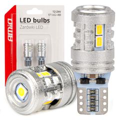 AMIO ΛΑΜΠΑΚΙΑ LED T10 W5W 12/24V LED 6x3020+1x3030SMD STANDARD ΛΕΥΚΑ ΑΜΙΟ - 2 ΤΕΜ. 03718/AM