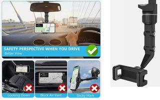 Βραχίονας Βαση κινητου A106 New Multi-function Adjustable 360° Universal Rearview Mirror Phone Holder για αμαξι Μαύρο