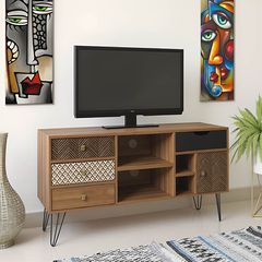 Έπιπλο τηλεόρασης Boho pakoworld καρυδί με μεταλλικά πόδια 120x39x64εκ