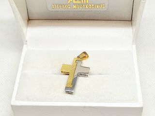 Δίχρωμος Βαπτιστικός Σταυρός Κ14 διπλής όψης Α90816 ΤΙΜΗ 330 ΕΥΡΩ