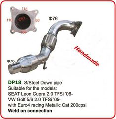 Down pipe 76mm για VW, Seat με μεταλλικό racing καταλύτη Euro 4 200 cpsi