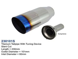 Universal Titanium Exhaust Tip Round Burnt Slant D101 L230 IN60 with Silencer