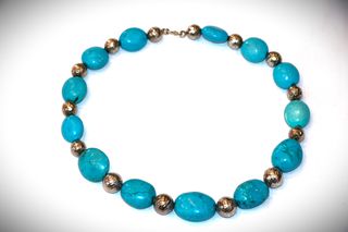 Κολιέ γνήσια ακατέργαστα Τουρκουάζ  Ασήμι sterling silver 925 - κλείσιμο καταστήματος SST074