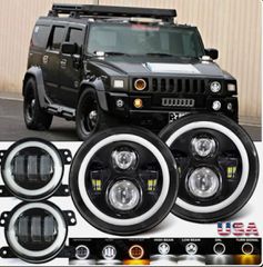 ΦΑΝΑΡΙΑ ΕΜΠΡΟΣ Led Headlights Hummer H3 H3T Wrangler JK  7" Led Headlights & 4" Fog Lights