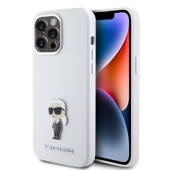 Karl Lagerfeld Ikonik Metal Pin Hard Case Θήκη προστασίας από σιλικόνη – iPhone 15 Pro Max White – KLHCP15XSMHKNPH