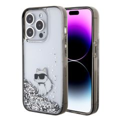Karl Lagerfeld Ikonik Case Choupette Θήκη προστασίας από Liquid σιλικόνη – iPhone 15 Pro Clear / Silver Glitter – KLHCP15LLKCNSK