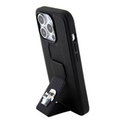 Karl Lagerfeld Karl + Choupette Metal Pin Saffiano Gripstand Case Θήκη προστασίας από δερματίνη – iPhone 15 Pro Black – KLHCP15L
