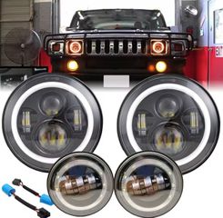 ΦΑΝΑΡΙΑ ΕΜΠΡΟΣ Hummer H2 Round 7inch Led Healight With DRL White Halo Ring Fog Lights