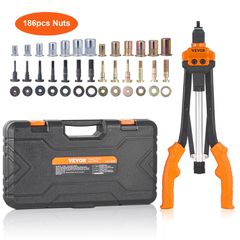 VEVOR Rivet Nut Tool, 16" Rivnut Tool Kit with 13PCS Metric and SAE Mandrels, 186PCS Rivet Nuts, M3, M4, 10-24, M5, M6, 1/4-20, 8-32, 5/16-18, M8 , 3/8-16, M10, M12, 1/2-13, Semi-auto Retraction
