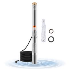 VEVOR 750W Βυθισμένη αντλία βαθιάς πηγαδιού Αντλία νερού από ανοξείδωτο χάλυβα 246ft 100L/min