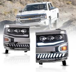 ΦΑΝΑΡΙΑ ΕΜΠΡΟΣ 16-18 Chevrolet Silverado 1500 4th Gen Facelift LED Dual Beam Projector Headlights Black