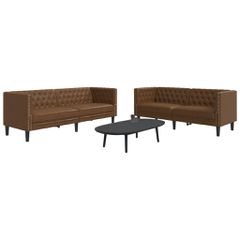 vidaXL Καναπές Chesterfield 2 τεμαχίων σετ καφέ δέρμα Faux Suede
