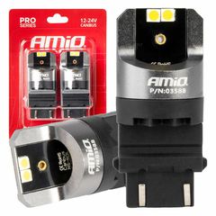 ---Κλειστά έως 21/8/2026--- ΛΑΜΠΕΣ P27/7W 12/24V 6.000K 4SMD LED CAN-BUS ΛΕΥΚΑ PRO SERIES AMIO - 2 ΤΕΜ.