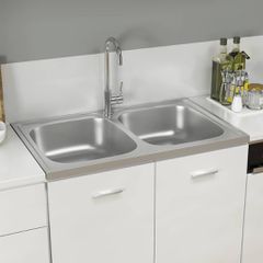 Νεροχύτης Διπλή Γούρνα Ασημί 800x500x155 χιλ. Ανοξείδωτο Ατσάλι 147234