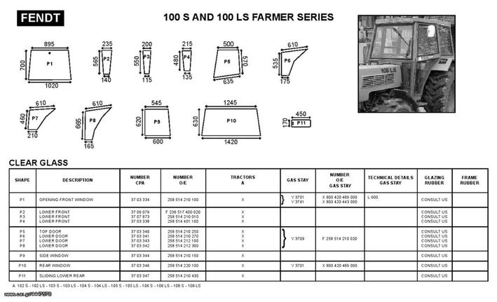 FENDT 100 S & LS FARMER SERIES ΓΝΗΣΙΑ ΚΡΥΣΤΑΛΛΑ ΚΑΜΠΙΝΑΣ