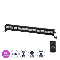 Μπάρα Φωτισμού LED 36W 120° AC 220-240V IP20 Μαύρο Αλουμίνιο - UV Black Light - DMX512 & Ασύρματο Χειριστήριο IR - Μ50 x Π6 x Υ6cm - 2 Χρόνια Εγγύηση