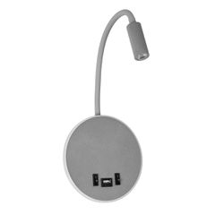 Φωτιστικό Τοίχου - Απλίκα LED 6W 600lm 36° AC 220-240V IP20 - Reading Light & 360° Κρυφός Φωτισμός - Φορτιστής USB 3A - Θερμό Λευκό 2700K Γκρι Αλουμίνιο - Μ15.5 x Π22.5 x Υ30cm - 5 Xρόνια Εγγύηση