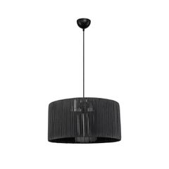 Boho Κρεμαστό Φωτιστικό Καπέλο Μονόφωτο 1 x E27 IP20 Μαύρο Rattan - M40 x Π40 x Υ90cm