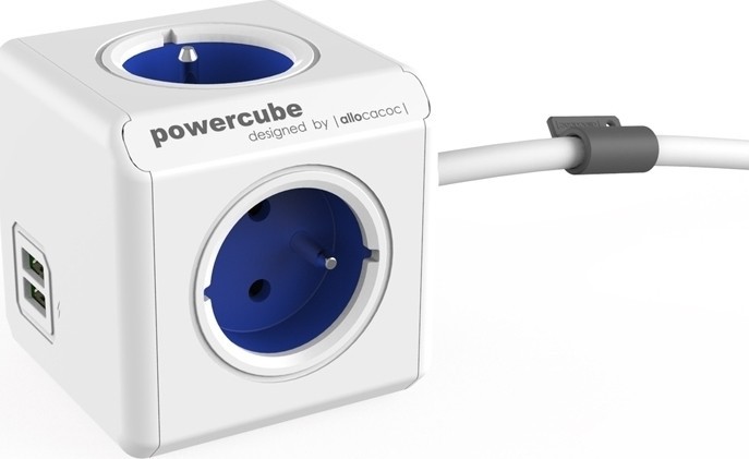 Allocacoc Extended USB PowerCube 4 θέσεων & 2xUSB & καλώδιο 1,5m – Μπλε
