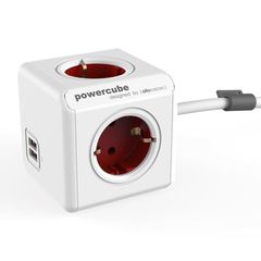 Allocacoc Extended USB PowerCube 4 θέσεων & 2xUSB & καλώδιο 1,5m – Κόκκινο