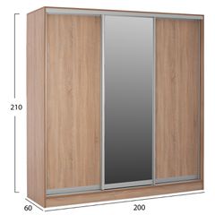 Ντουλάπα τρίφυλλη συρόμενη με καθρέπτη Sonama Oak 200x60x210Υcm-thumb-1