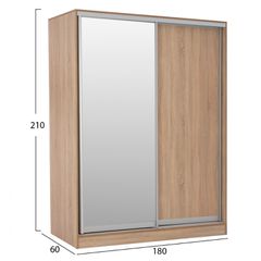 Ντουλάπα δίφυλλη διαστάσεων 180x60x210Ycm συρόμενη με καθρέπτη Sonama Oak-thumb-1