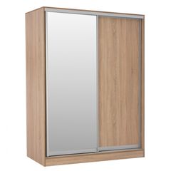 Ντουλάπα δίφυλλη διαστάσεων 180x60x210Ycm συρόμενη με καθρέπτη Sonama Oak
