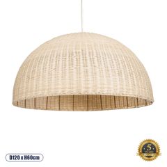 Boho Κρεμαστό Φωτιστικό Οροφής Μονόφωτο 1 x E27 AC220-240V IP20 - Φ120 x Υ60cm - Μπεζ Μπαμπού Πλέγμα Καμπάνα