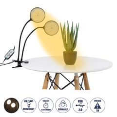 Grow Light Hydro Spectrum LED Φωτιστικό Ανάπτυξης Υδροπονικών Φυτών Γλάστρας με 2 Κινούμενες Κεφαλές & Βάση Clip SMD 2835 10W 160° DC 5V IP20 με Dimmer & Timer Εσωτερικού Χώρου για Κάλυψη Επιφάνειας 0