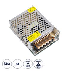 Μεταλλικό Τροφοδοτικό PELV για Προϊόντα LED 60W 5A - AC 220-240V σε DC 12V - IP20 - Μ11 x Π8 x Υ3.5cm - 2 Χρόνια Εγγύηση
