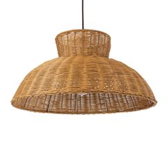Boho Κρεμαστό Φωτιστικό Οροφής Μονόφωτο 1 x E27 AC220-240V IP20 - Φ60 x Υ31cm - Καφέ Ξύλινο Μπαμπού Πλέγμα - 5 Χρόνια Εγγύηση