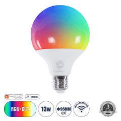 Έξυπνη Λάμπα LED E27 G95 Γλόμπος Smart Home Wifi 13W 1300lm 260° AC 220-240V IP20 Φ9.5 x Υ13.5cm RGB+CCT - Εναλλαγή Φωτισμού & Dimming μέσω Εφαρμογής Tuya - Bridgelux Chip - 3 Χρόνια Εγγύηση