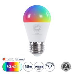 Έξυπνη Λάμπα LED E27 G45 Γλομπάκι Smart Home Wifi 5.5W 550lm 260° AC 220-240V IP20 Φ4.5 x Υ8.8cm RGB+CCT - Εναλλαγή Φωτισμού & Dimming μέσω Εφαρμογής Tuya - Bridgelux Chip - 3 Χρόνια Εγγύηση