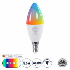 Έξυπνη Λάμπα LED E14 C37 Κεράκι Smart Home Wifi 5.5W 550lm 260° AC 220-240V IP20 Φ3.7 x Υ11cm RGB+CCT - Εναλλαγή Φωτισμού & Dimming μέσω Εφαρμογής Tuya - Bridgelux Chip - 3 Χρόνια Εγγύηση