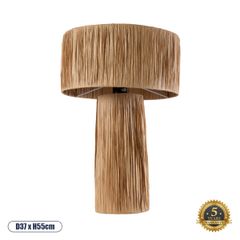Boho Επιτραπέζιο Φωτιστικό Μονόφωτο 1 x E27 AC220-240V IP20 - Φ37 x Υ55cm - Καφέ Φυσική Ράφια Νήμα Πλέγμα Καμπάνα - 5 Χρόνια Εγγύηση