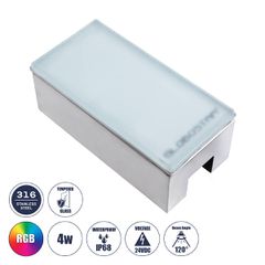 Χωνευτό Φωτιστικό Σποτ Δαπέδου LED 4W 400lm 120° DC 24V Αδιάβροχο IP68 IK06 Μ20 x Π10 x Υ8cm RGB Dimmable - Tempered Γαλακτερό Γυαλί & Ανοξείδωτο Ατσάλι - Bridgelux Chip - 3 Χρόνια Εγγύηση