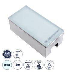 Χωνευτό Φωτιστικό Σποτ Δαπέδου LED 4W 540lm 120° DC 24V Αδιάβροχο IP68 IK06 Μ20 x Π10 x Υ8cm 6000K Dimmable - Tempered Γαλακτερό Γυαλί & Ανοξείδωτο Ατσάλι - Bridgelux Chip - 3 Χρόνια Εγγύηση