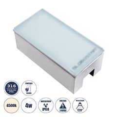 Χωνευτό Φωτιστικό Σποτ Δαπέδου LED 4W 530lm 120° DC 24V Αδιάβροχο IP68 IK06 Μ20 x Π10 x Υ8cm 4500K Dimmable - Tempered Γαλακτερό Γυαλί & Ανοξείδωτο Ατσάλι - Bridgelux Chip - 3 Χρόνια Εγγύηση