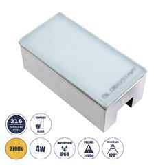 Χωνευτό Φωτιστικό Σποτ Δαπέδου LED 4W 520lm 120° DC 24V Αδιάβροχο IP68 IK06 Μ20 x Π10 x Υ8cm 2700K Dimmable - Tempered Γαλακτερό Γυαλί & Ανοξείδωτο Ατσάλι - Bridgelux Chip - 3 Χρόνια Εγγύηση