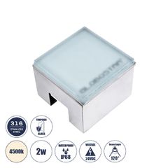 Χωνευτό Φωτιστικό Σποτ Δαπέδου LED 2W 265lm 120° DC 24V Αδιάβροχο IP68 IK06 Μ10 x Π10 x Υ8cm 4500K Dimmable - Tempered Γαλακτερό Γυαλί & Ανοξείδωτο Ατσάλι - Bridgelux Chip - 3 Χρόνια Εγγύηση