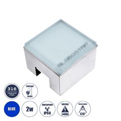 Χωνευτό Φωτιστικό Σποτ Δαπέδου LED 2W 200lm 120° DC 24V Αδιάβροχο IP68 IK06 Μ10 x Π10 x Υ8cm Μπλε Dimmable - Tempered Γαλακτερό Γυαλί & Ανοξείδωτο Ατσάλι - Bridgelux Chip - 3 Χρόνια Εγγύηση