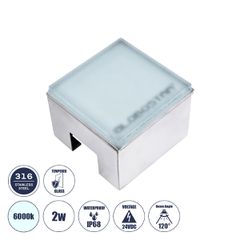 Χωνευτό Φωτιστικό Σποτ Δαπέδου LED 2W 270lm 120° DC 24V Αδιάβροχο IP68 IK06 Μ10 x Π10 x Υ8cm 6000K Dimmable - Tempered Γαλακτερό Γυαλί & Ανοξείδωτο Ατσάλι - Bridgelux Chip - 3 Χρόνια Εγγύηση