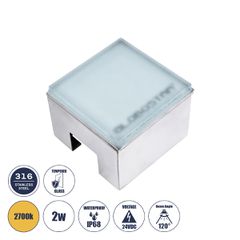 Χωνευτό Φωτιστικό Σποτ Δαπέδου LED 2W 260lm 120° DC 24V Αδιάβροχο IP68 IK06 Μ10 x Π10 x Υ8cm 2700K Dimmable - Tempered Γαλακτερό Γυαλί & Ανοξείδωτο Ατσάλι - Bridgelux Chip - 3 Χρόνια Εγγύηση
