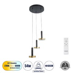 Κρεμαστό Φωτιστικό Design LED CCT 54W 6048lm 120° AC 220-240V IP20 - Εναλλαγή Φωτισμού μέσω Τηλεχειριστηρίου All In One Ψυχρό 6000k+Φυσικό 4500k+Θερμό 2700k Dimmable - Φ40 x Υ20cm - Μαύρο & Χρυσό - 3