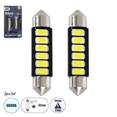 Λάμπες Αυτοκινήτου LED 42mm FESTOON - C5W 6xSMD5630 3W 450lm 120° DC 12-16V IP20 Μ4.2 x Π0.9 x Υ0.9cm Ψυχρό Λευκό 6000K - Σετ 2 Τεμαχίων σε Blister