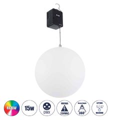 Επαγγελματικό Φωτιστικό Ειδικών Εφέ Φ60cm KINETIC BALL Light CREE LED 4in1 15W - 15 x 1W LED SMD Chips RGBW - Μέγιστο Μήκος Ανύψωσης 3.5 Μέτρα - AC 220V-240V DMX512 Display on Body - Μαύρο - Μ17 x Π13