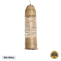 Boho Κρεμαστό Φωτιστικό Οροφής Μονόφωτο 1 x E27 AC220-240V IP20 - Φ20 x Υ80cm - Μπεζ Ξύλινο Μπαμπού Πλέγμα Καμπάνα